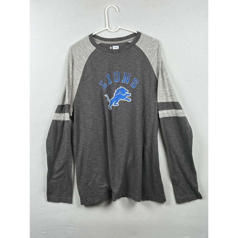 NFL Team Apparel Detroit Lions Long Sleeve Raglan Shirt Mens 2XL Gray Slub Tee